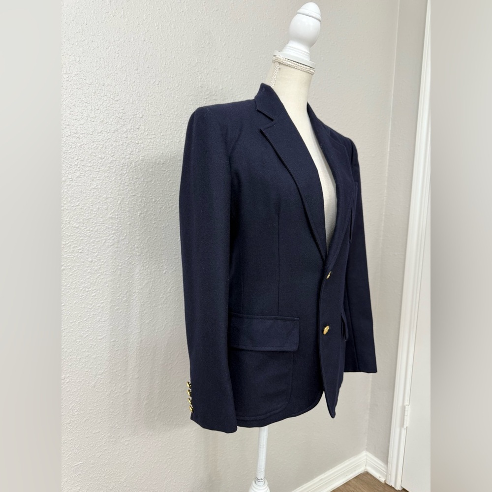 Vintage 90s Ralph Lauren Navy Wool Blazer Gold Crest Buttons Made in USA Size S - Picture 3 of 15